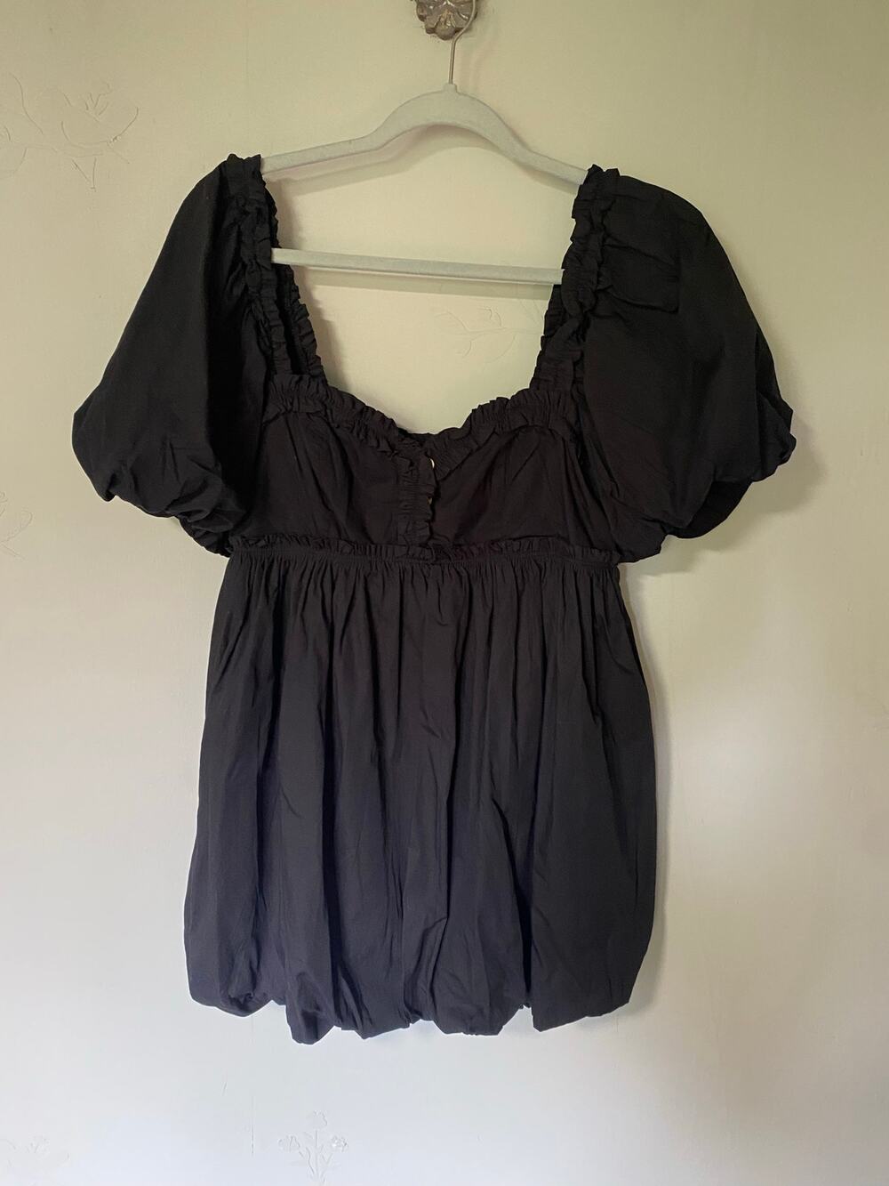 NWT Free People Black 100 Cotton Milkmaid Puff Balloon Sleeve & Hem Mini Dress S